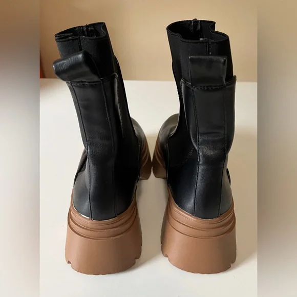 Primark Women’s Black/Brown Sz 5 Chunky Chelsea Boots Pull On - Picture 7 of 12